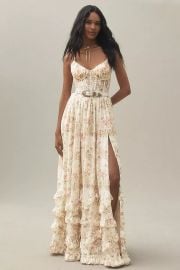 V Chapman Carmen Corset Front Slit Ruffled Gown at Anthropologie